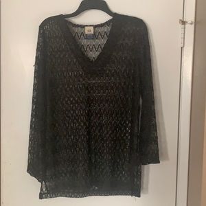 Sheer black lace long sleeve shirt